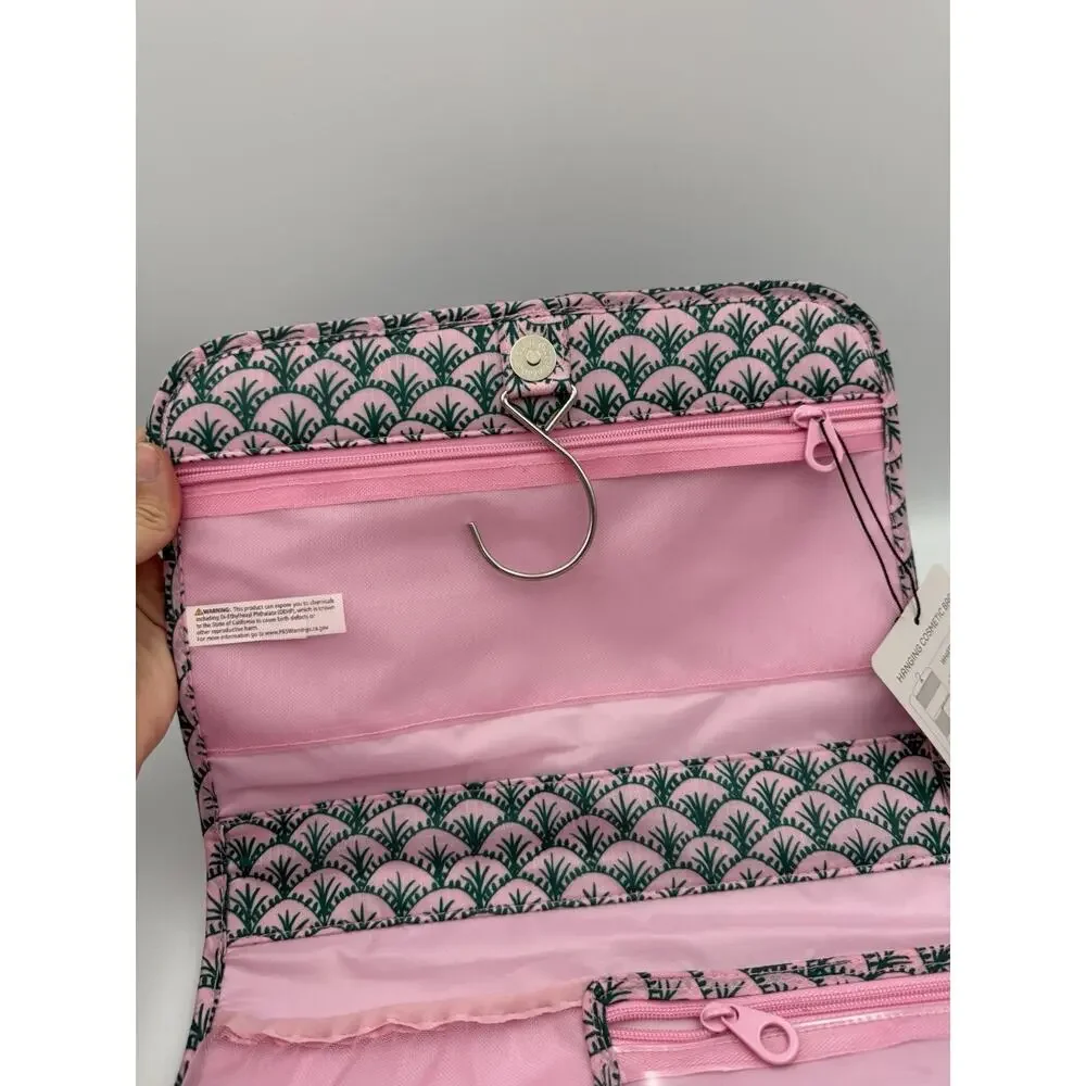 Dwell Studio Pink Floral Hanging Cosmetic Travel Bag Organizer Bottles NWT